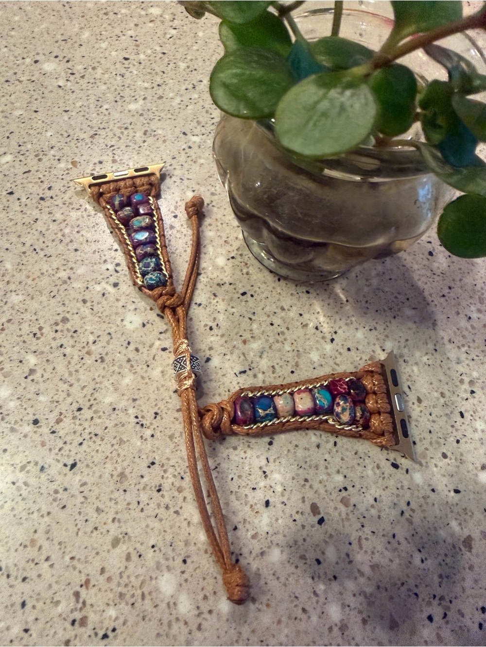 Cape Diablo Handcrafted Tan Leather Watch Band with Multicolor Beads